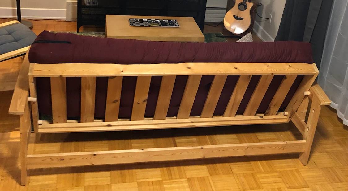 Wooden Frame Futon Sofa Bed with Maroon Mattress - photo 2
