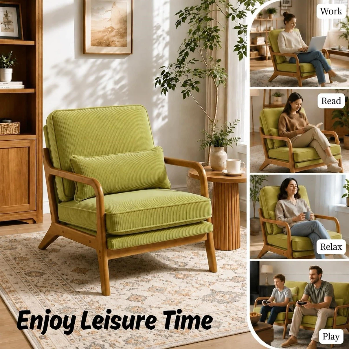 Mid-Century Modern Green Accent Chair - photo 2