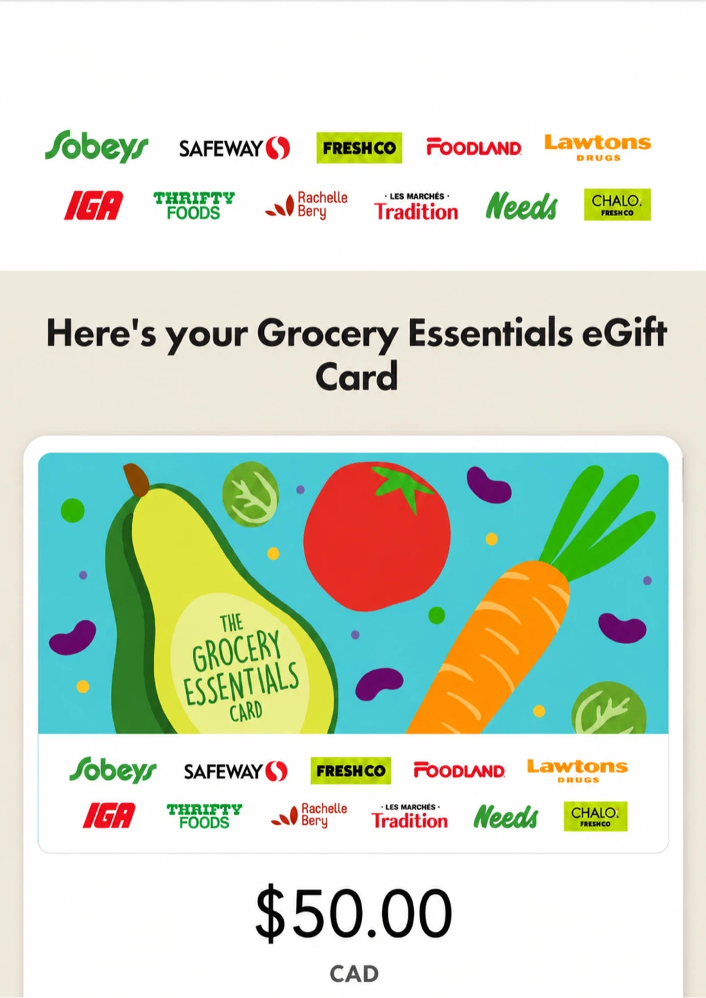 Grocery Essentials $50 e-Gift Card - Selling for $35.00
