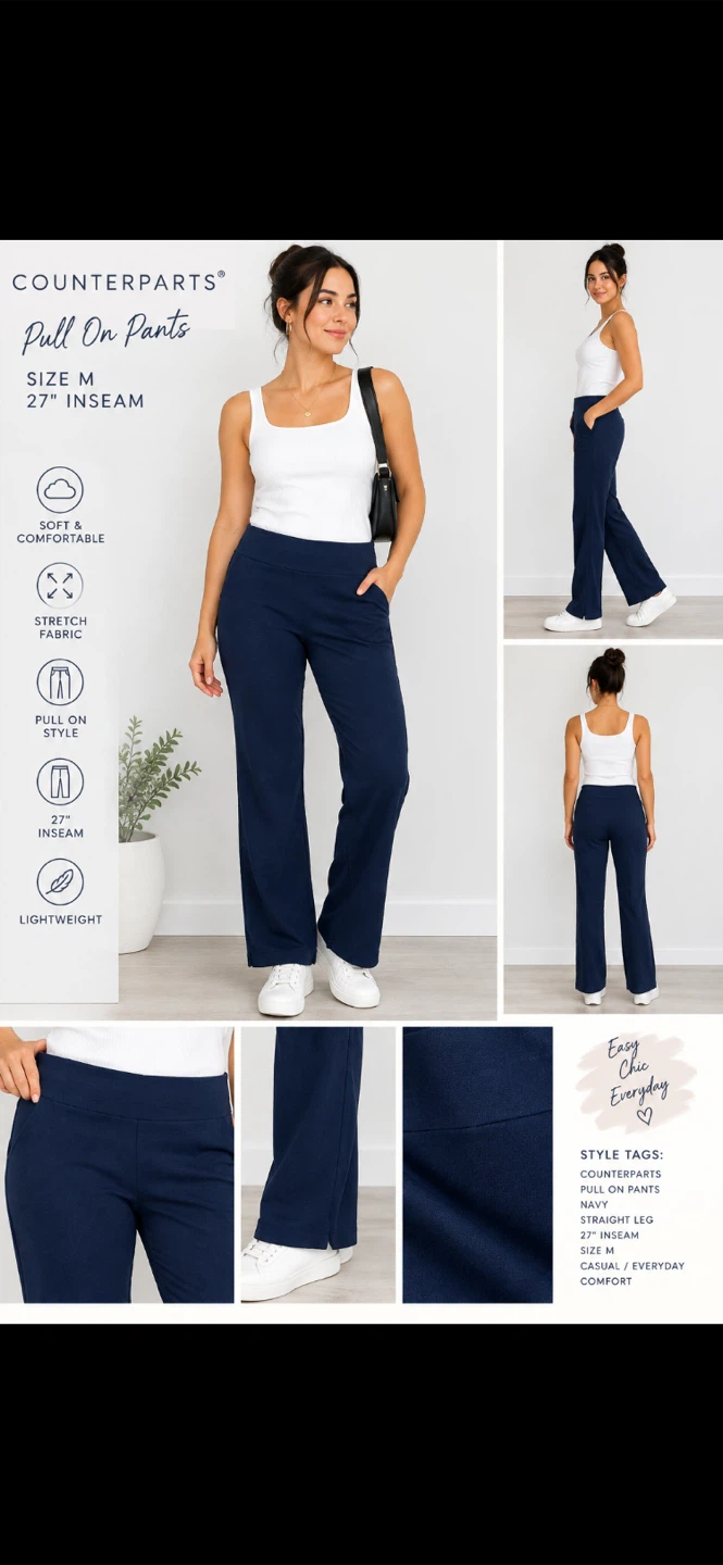 Counterparts size m navy blue pull on pants