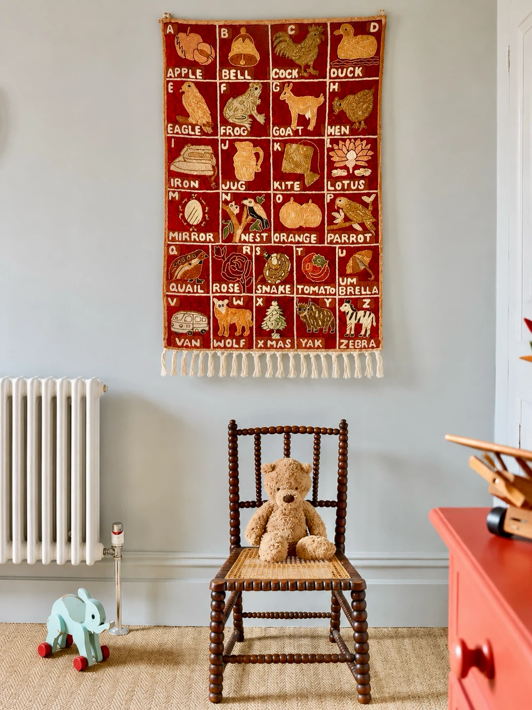 Vintage Hand-Embroidered Kashmiri Wool Alphabet Tapestry - photo 2