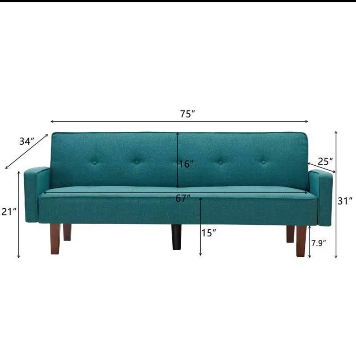 Teal Fabric Futon Sofa Bed - photo 3