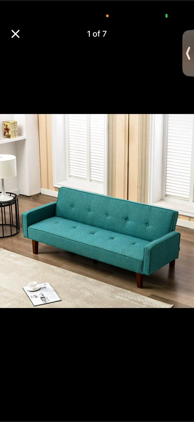 Teal Fabric Futon Sofa Bed - photo 4