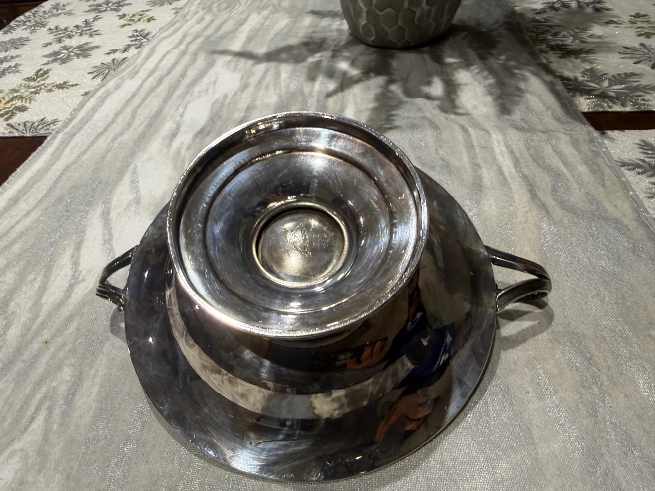 Ornate Vintage Silver Serving Bowl with Handles - photo 2