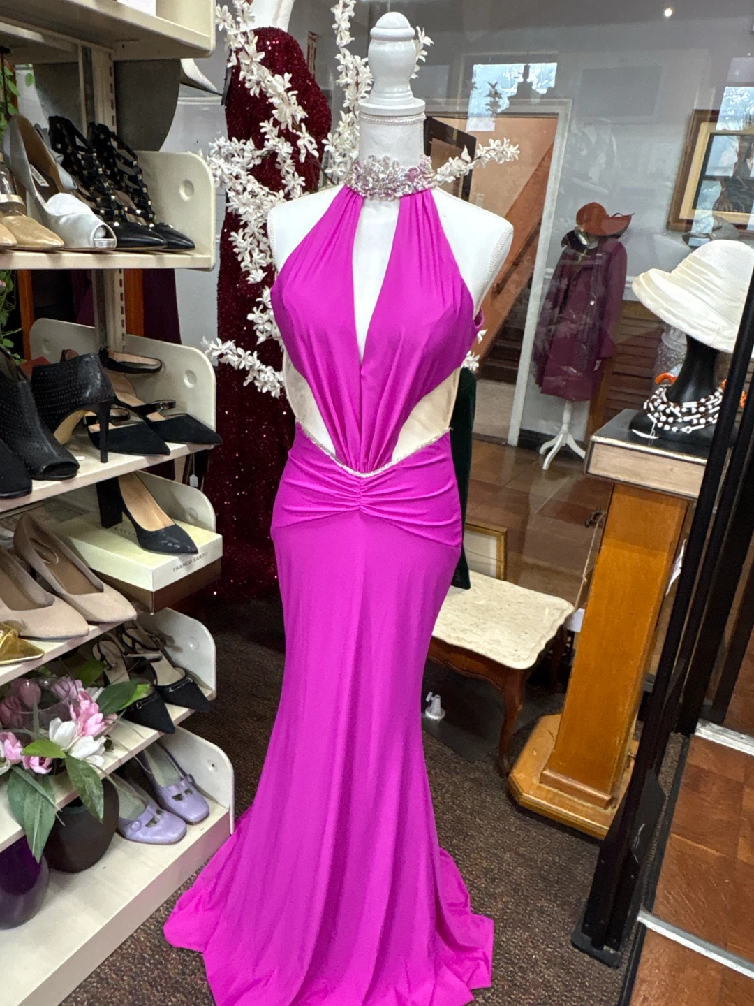 Fuchsia Rhinestone Halter Evening Gown - photo 2