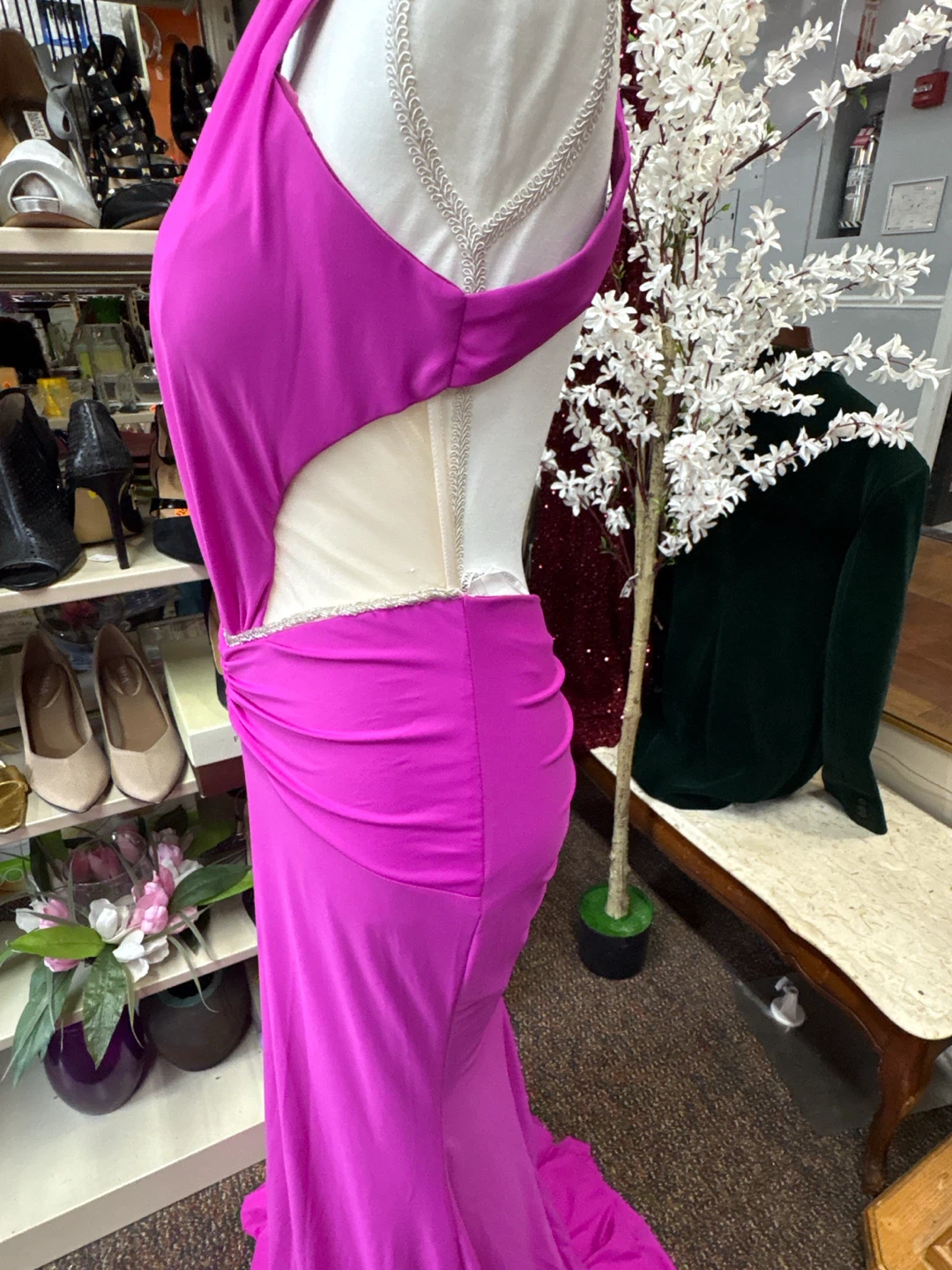 Fuchsia Rhinestone Halter Evening Gown - photo 3