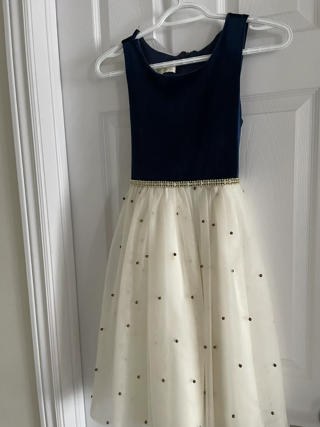 Navy and cream girls dress