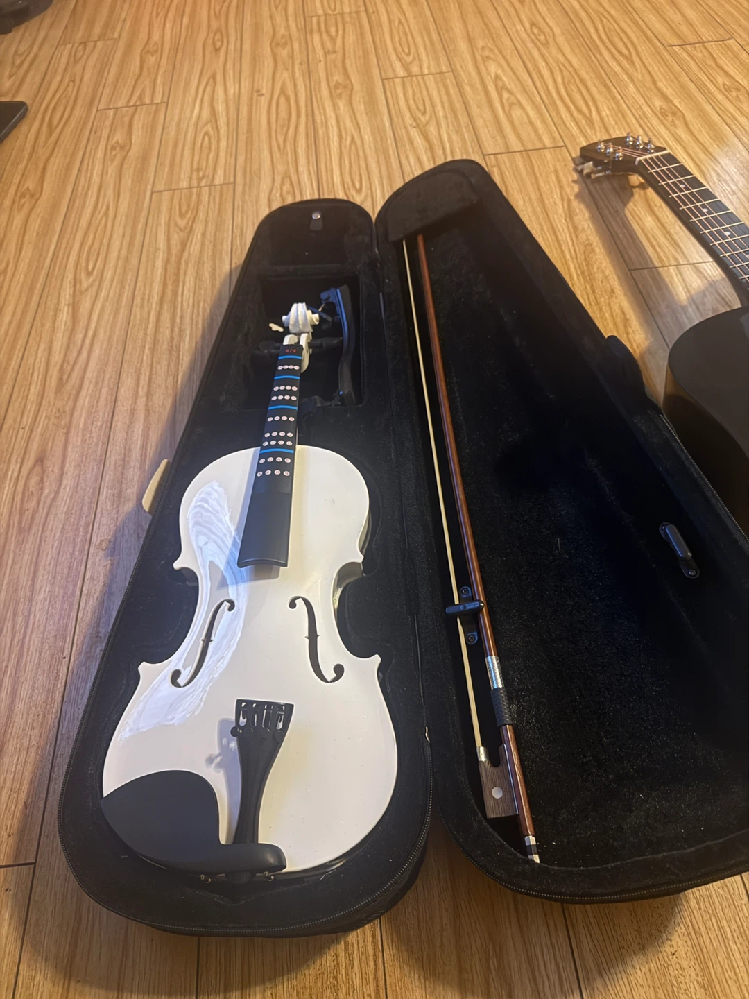 Vangoa White Violin and Black Acoustic Guitar Bundle