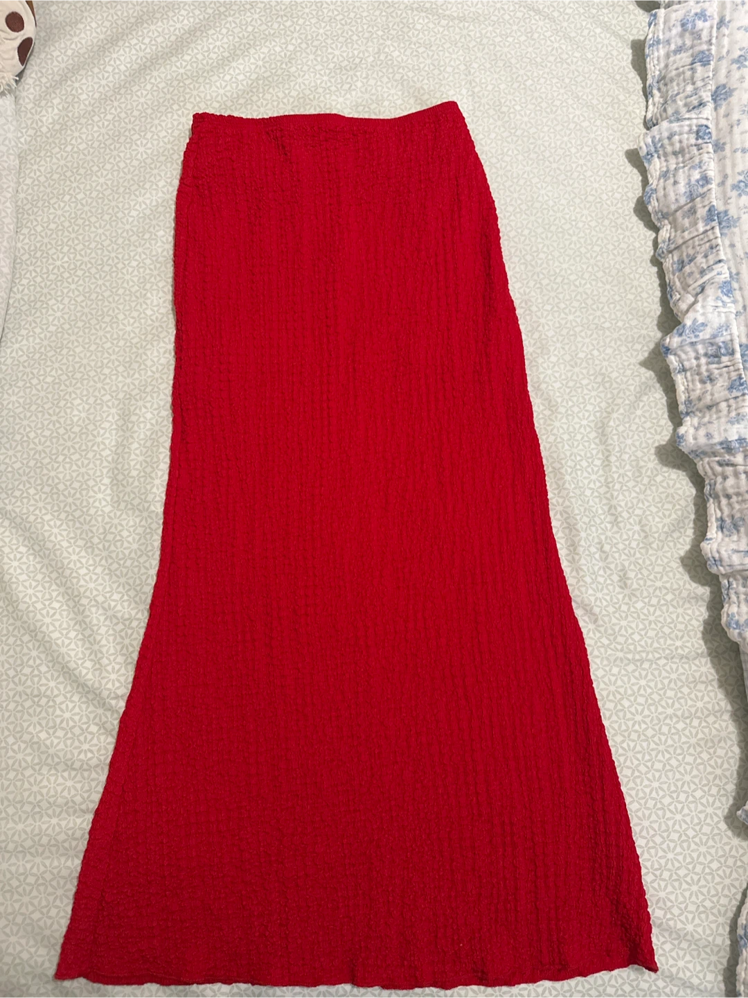 Red textured maxi skirt