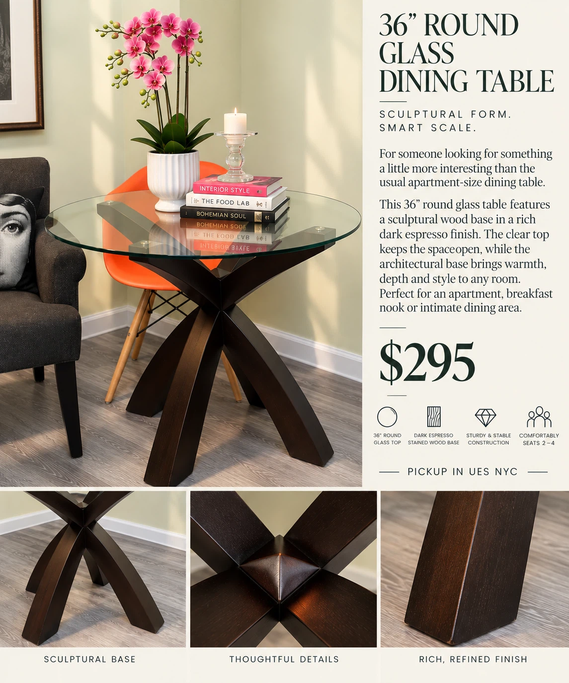 36" Round Glass Dining Table