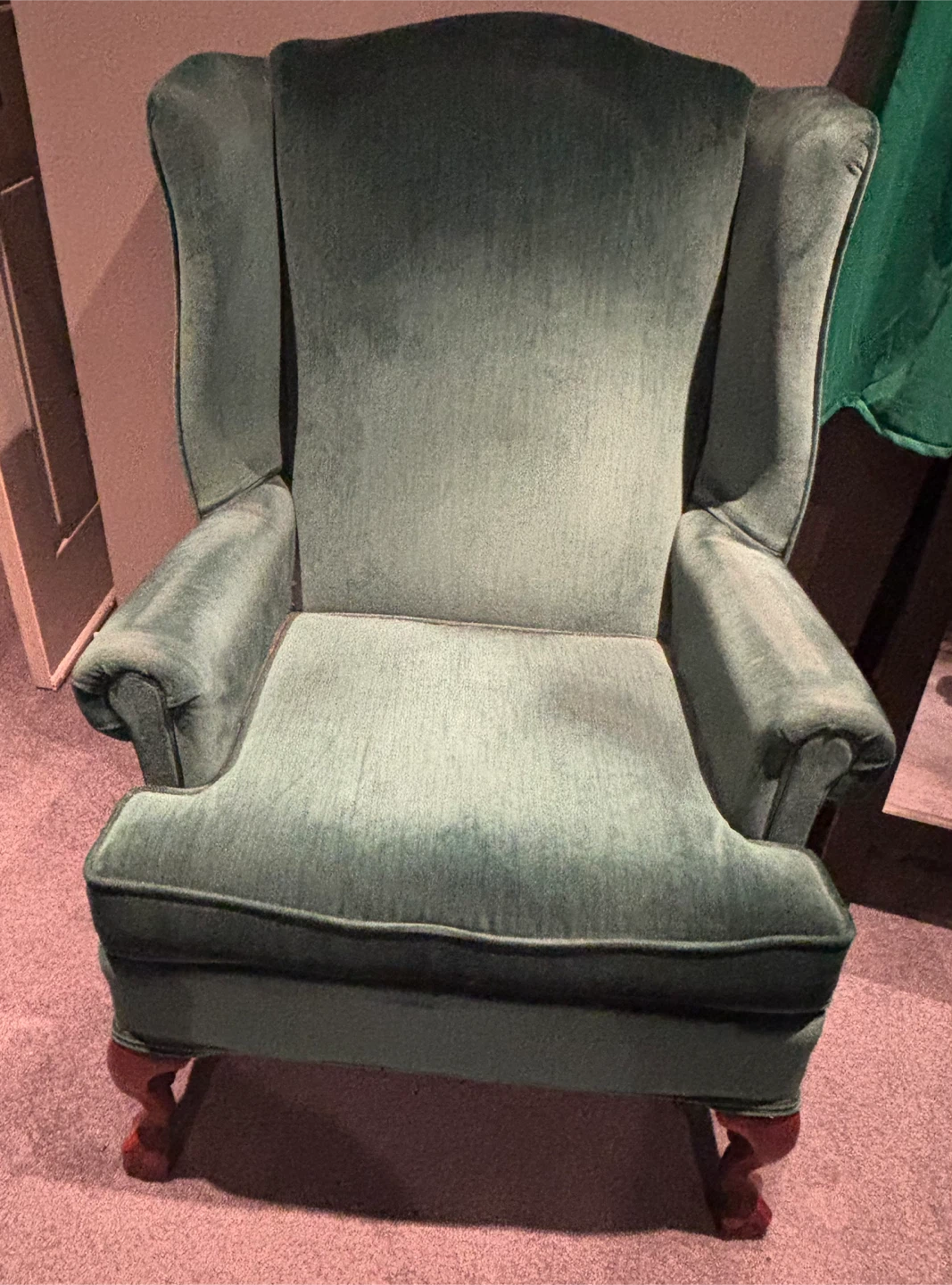 Vintage Green Velvet Wingback Chair