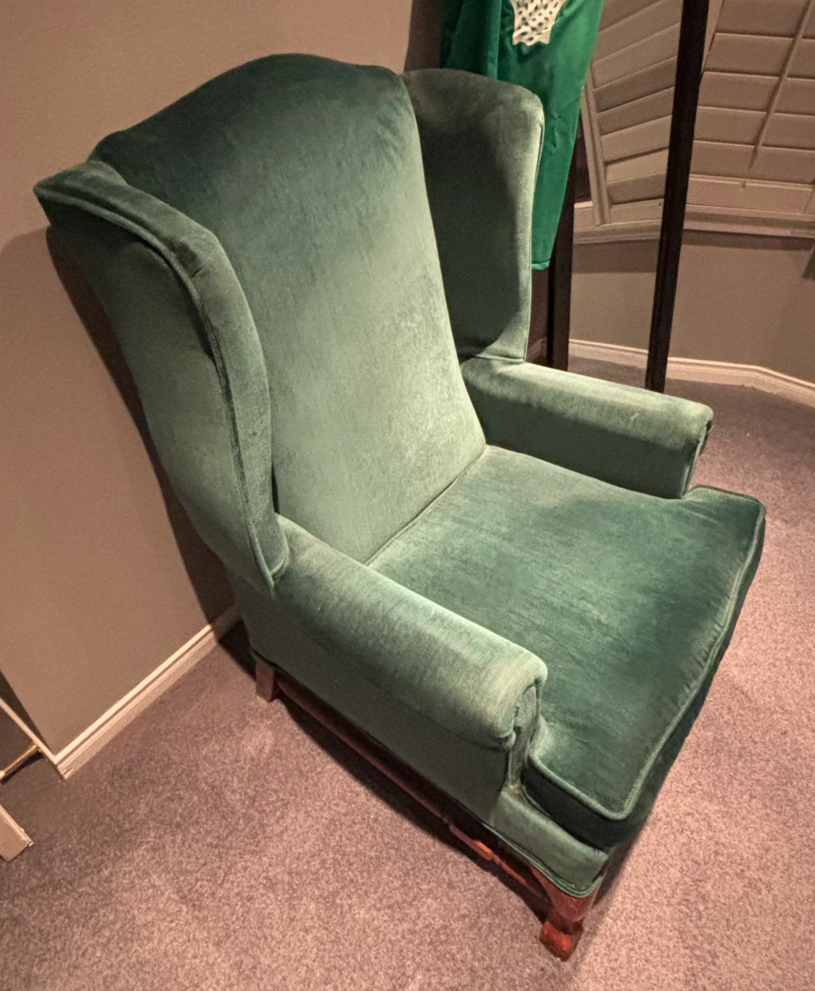Vintage Green Velvet Wingback Chair - photo 2