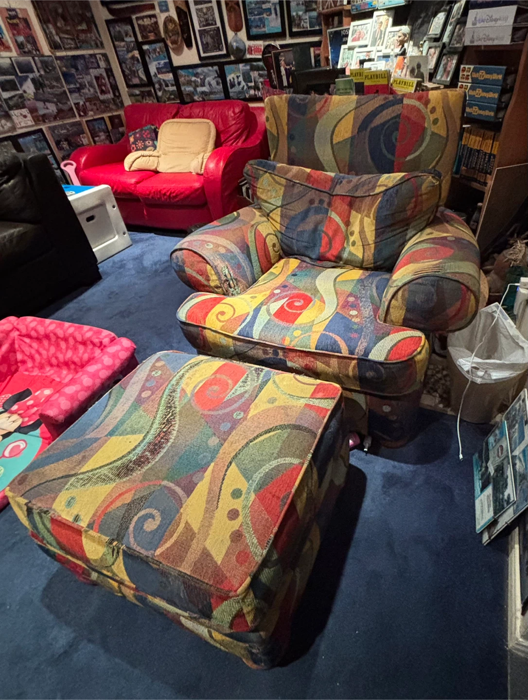 Abstract Print Armchair with Matching Ottoman