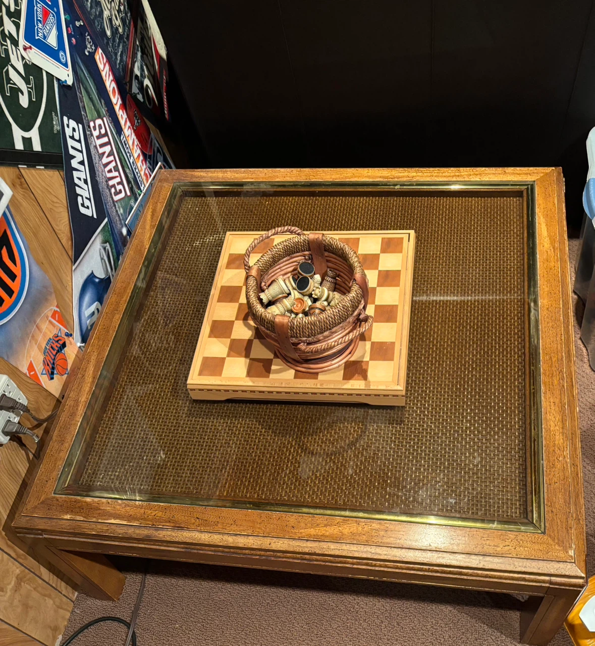 Vintage Wooden Glass-Top Coffee Table