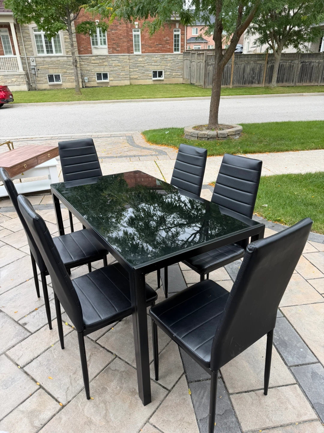 Black Glass Dining Table with 6 Chairs