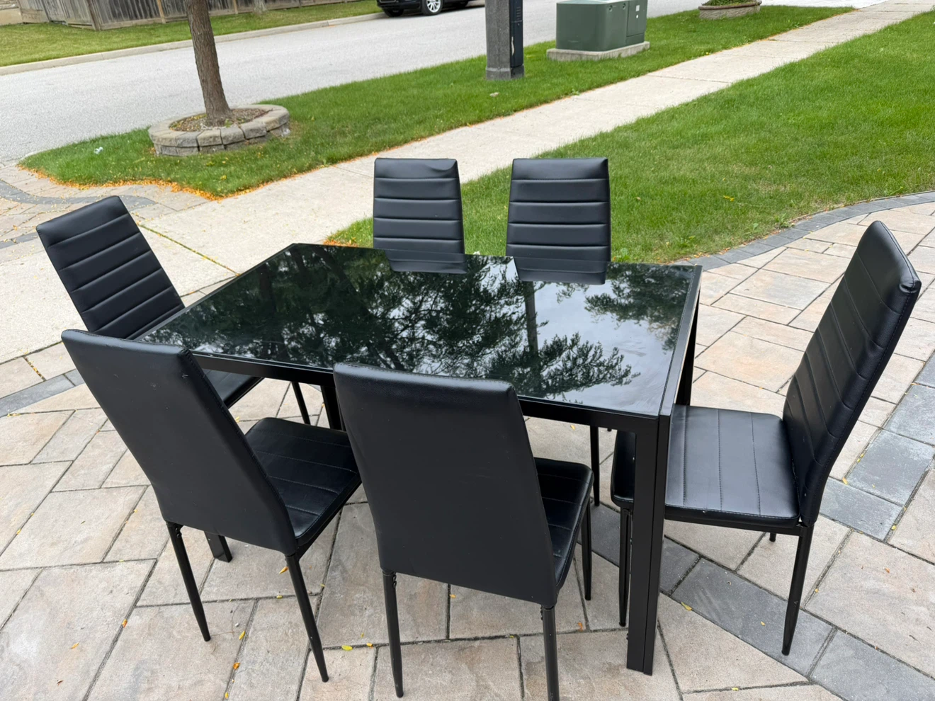 Black Glass Dining Table with 6 Chairs - photo 2