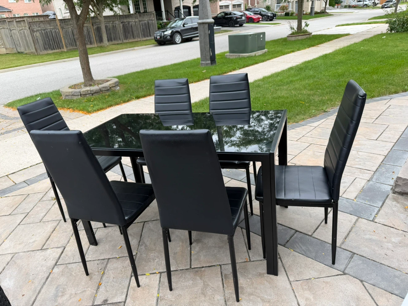 Black Glass Dining Table with 6 Chairs - photo 3