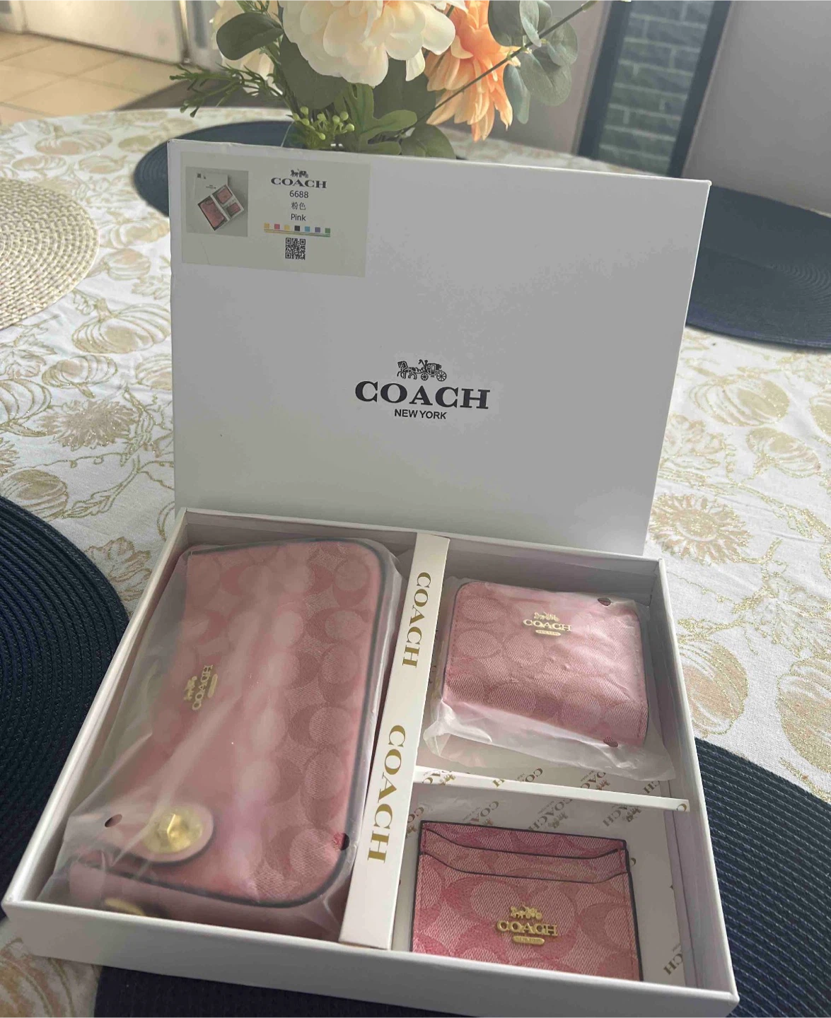 Coach Signature Pink Wallet and Accessory Set 6688