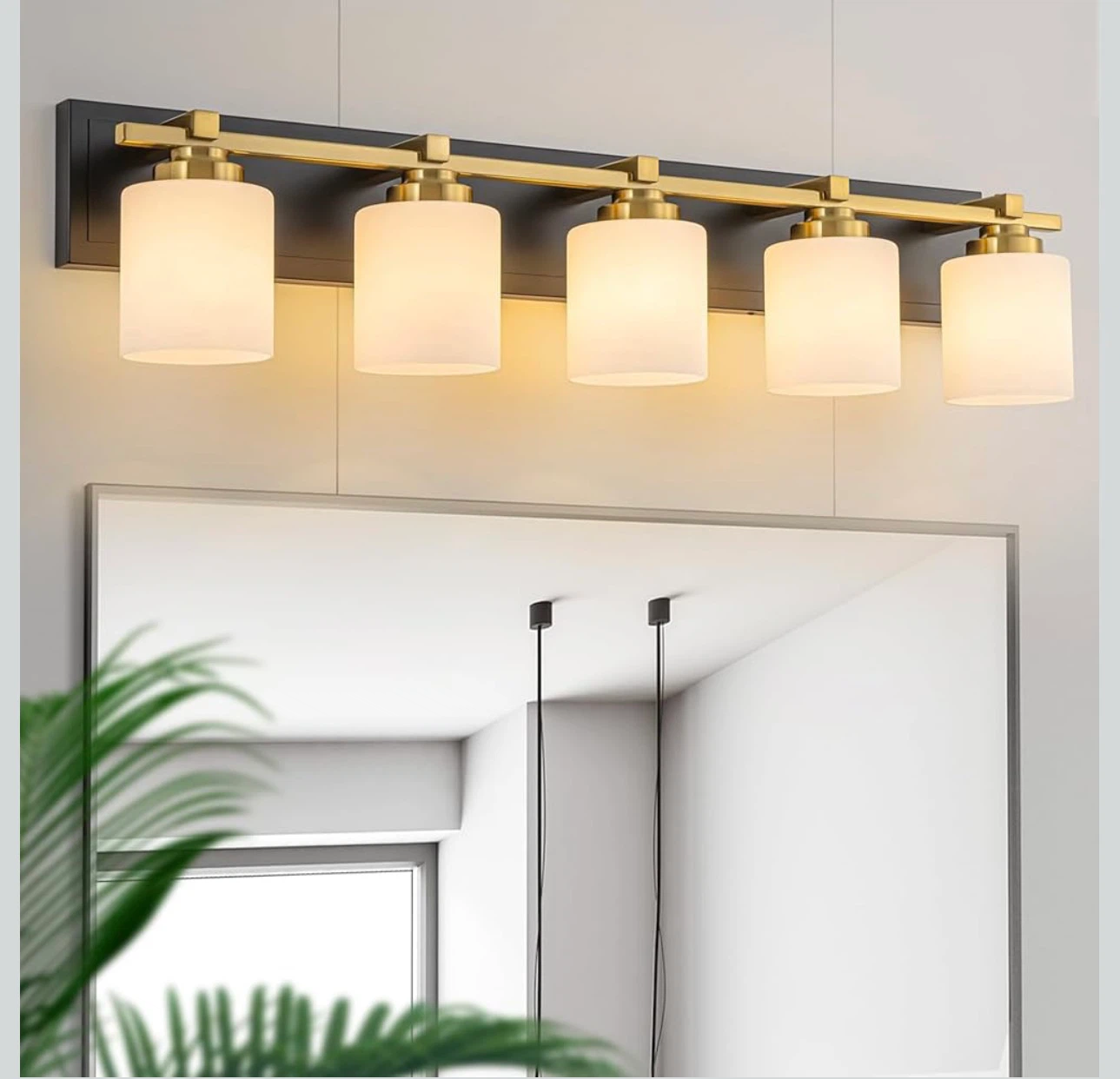 5-Light Vanity Fixture - Black Gold and Milky White Glass