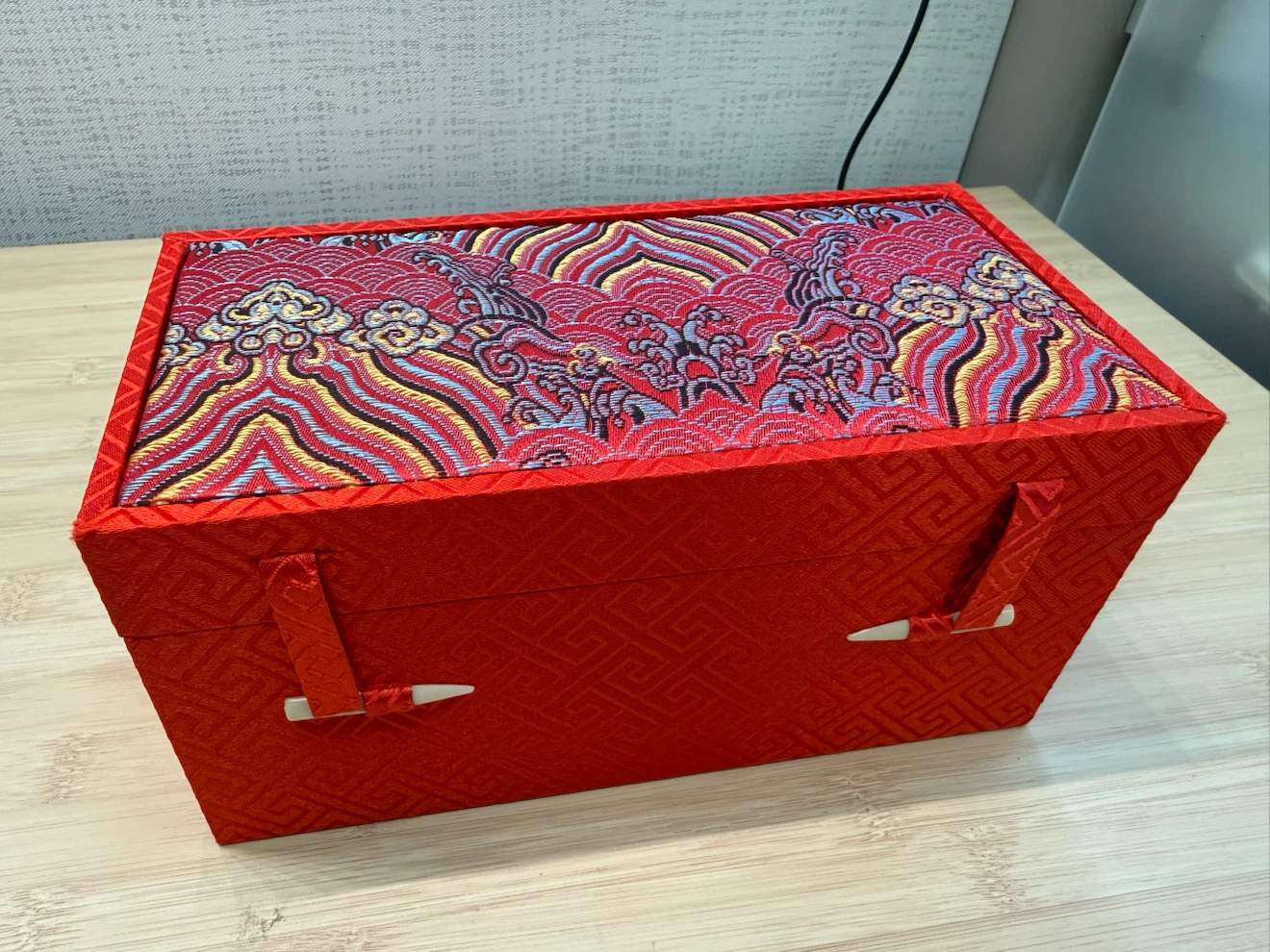 Red Brocade Double Watch Storage Box