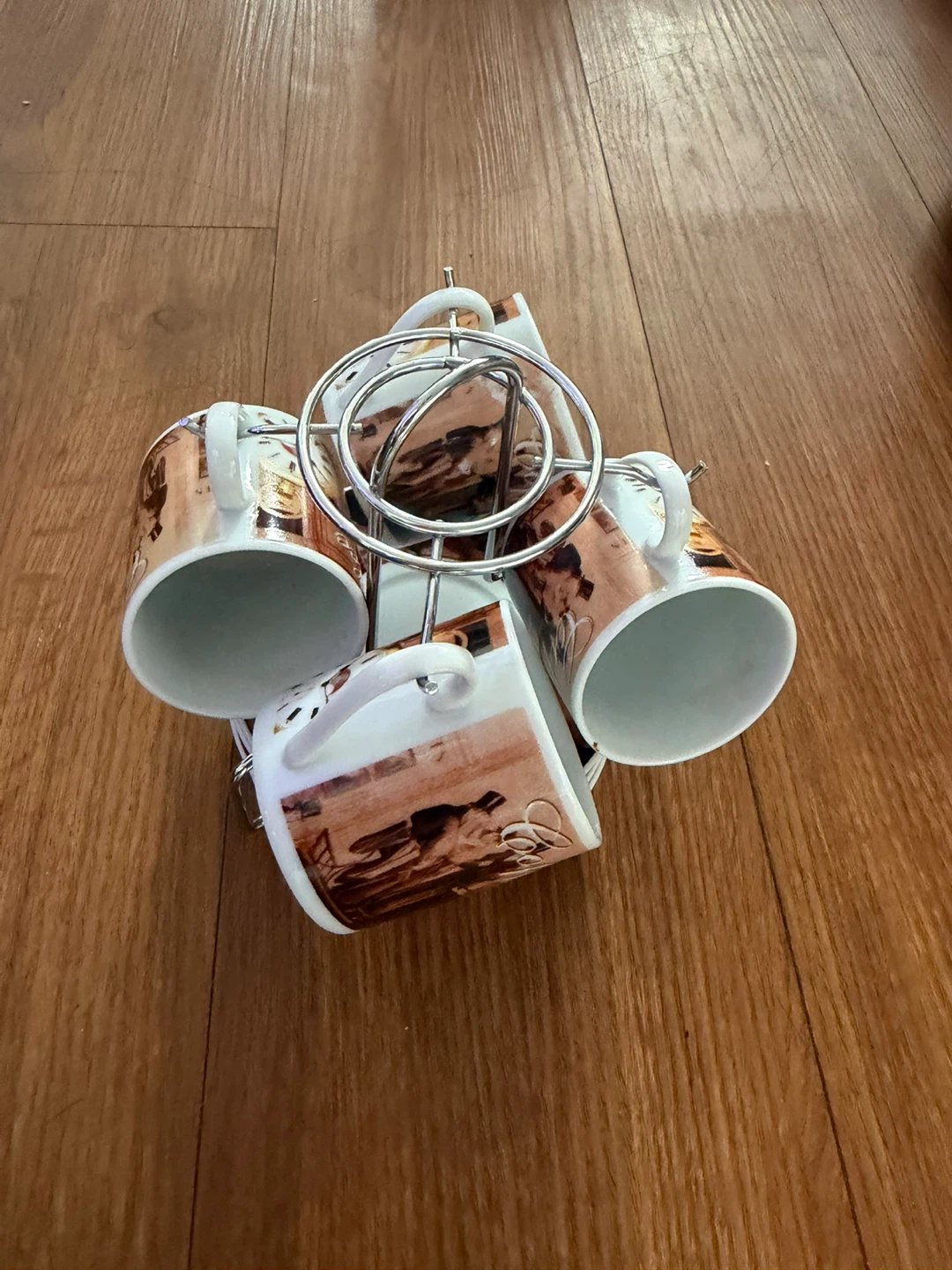 Set of 4 Small Coffee Mugs with Rack