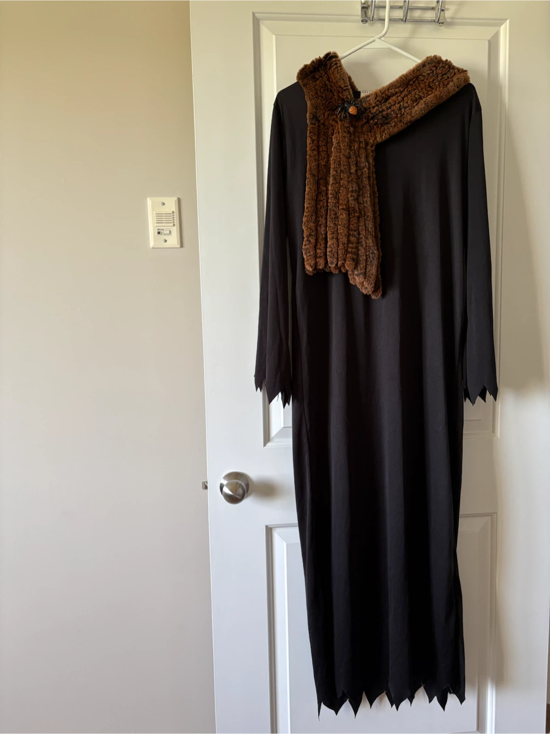 Black Costume Dress with Brown Faux Fur Scarf
