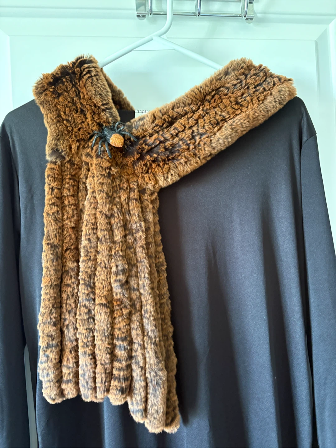 Black Costume Dress with Brown Faux Fur Scarf - photo 2