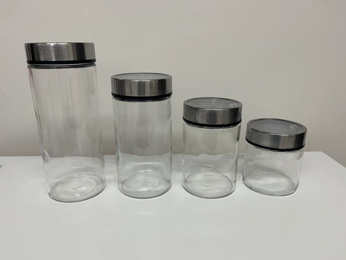 Set of 4 Glass Storage Jars with Date Lids