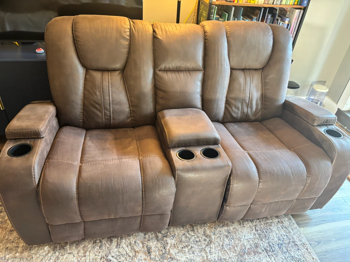 Brown Reclining Loveseat with Console - photo 2