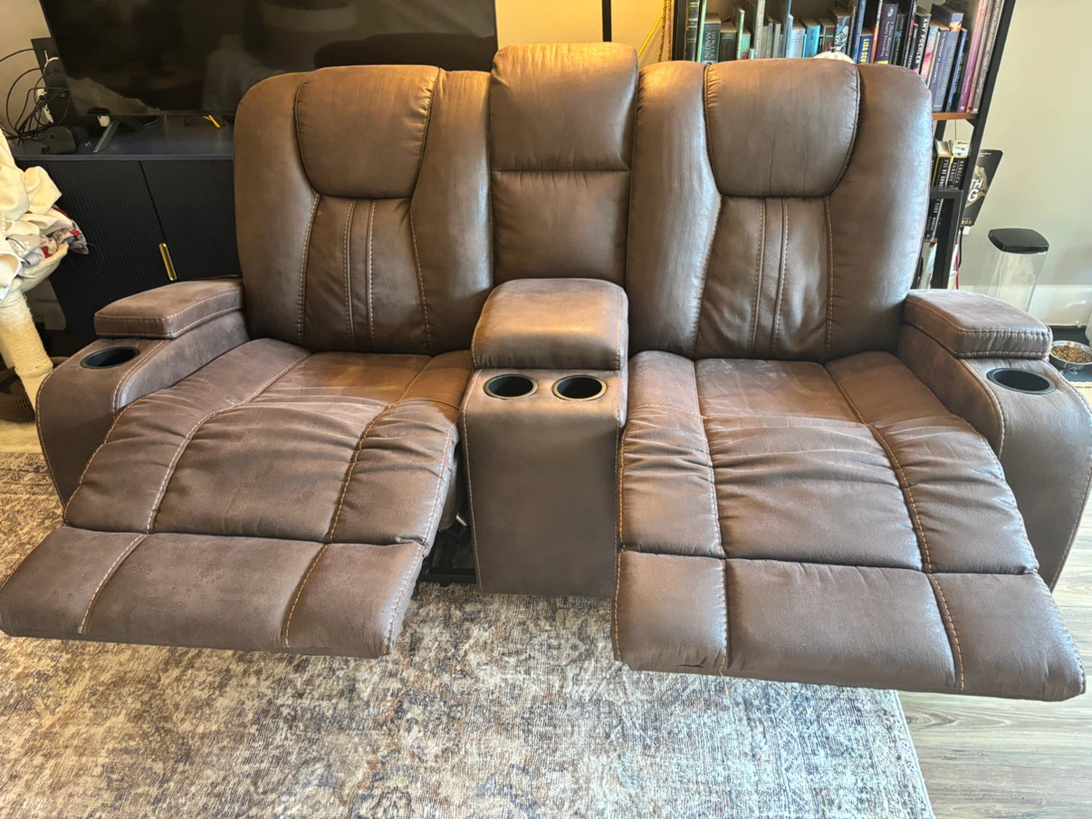 Brown Reclining Loveseat with Console - photo 3