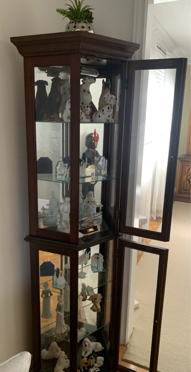 Wooden Corner Curio Cabinet with Glass Shelves