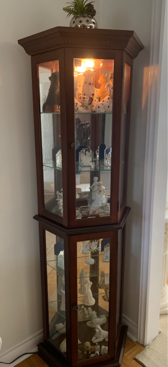Wooden Corner Curio Cabinet with Glass Shelves - photo 2