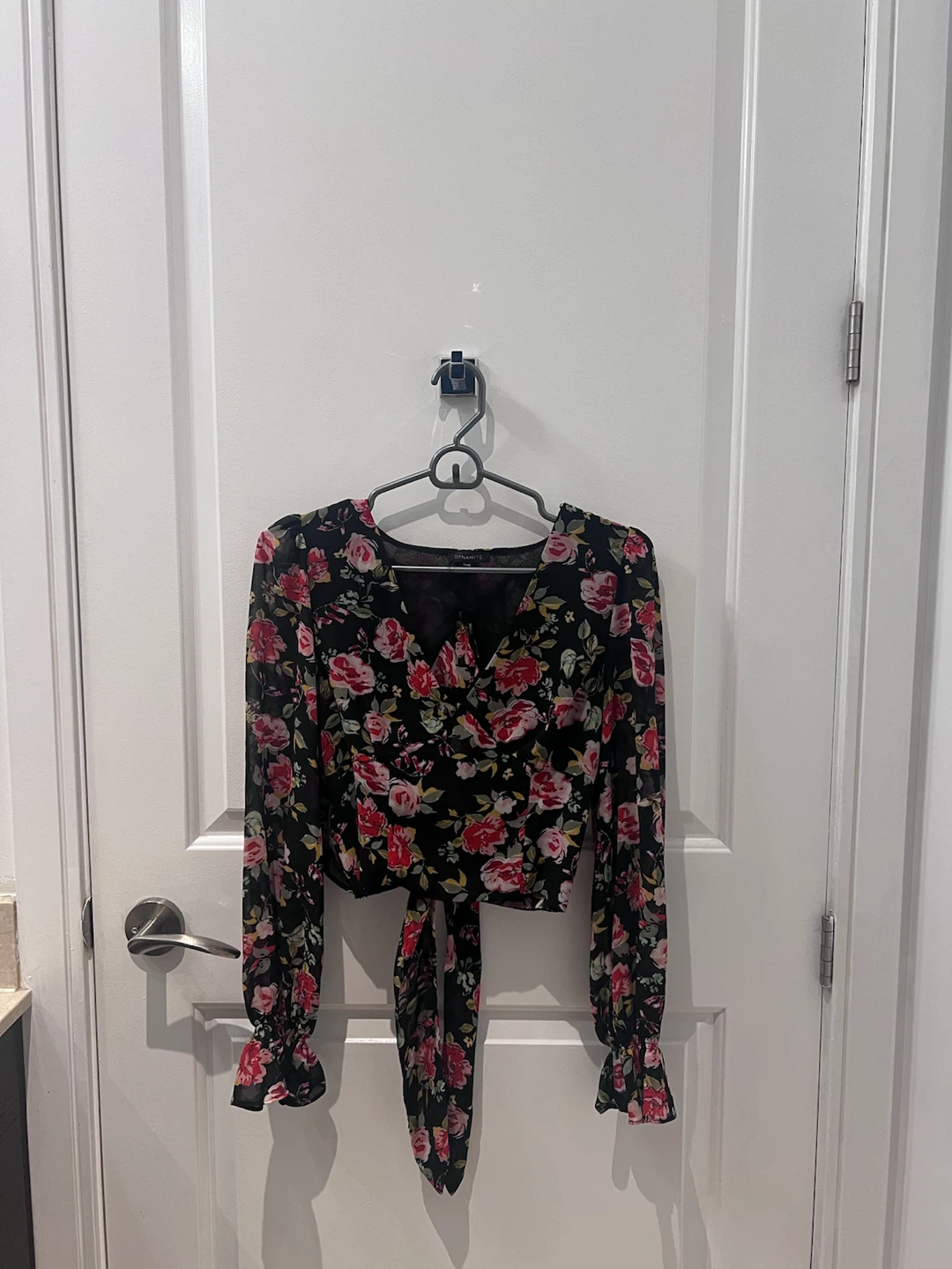 Dynamite Floral Tie-Back Long Sleeve Top