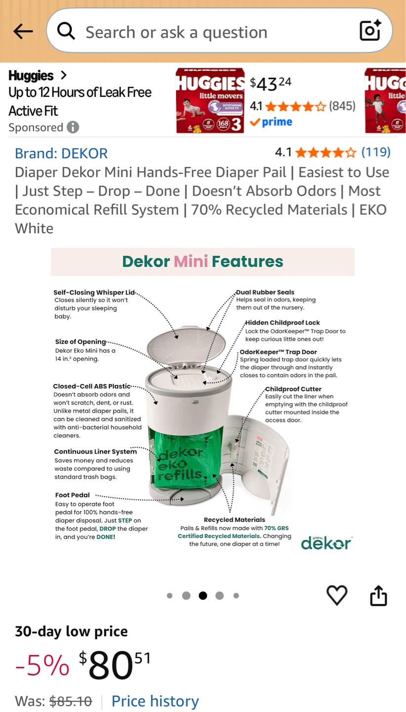 Dekor Mini Diaper Pail - photo 4