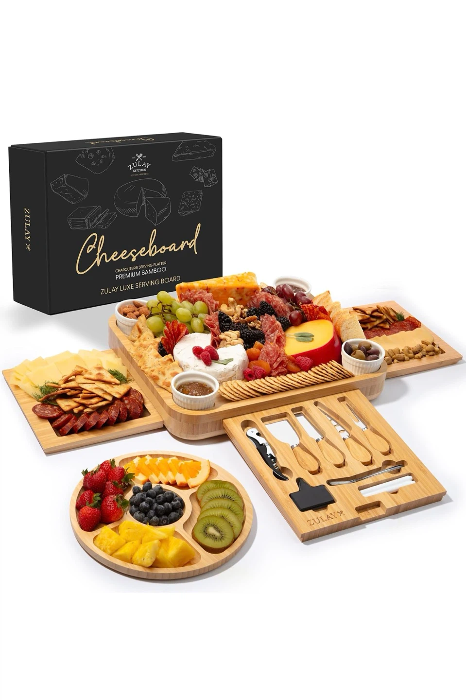 Zulay Kitchen Bamboo Cheese Board and Serving Set
