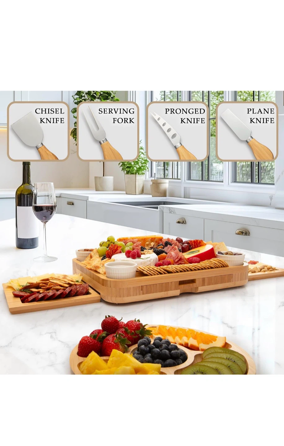 Zulay Kitchen Bamboo Cheese Board and Serving Set - photo 2