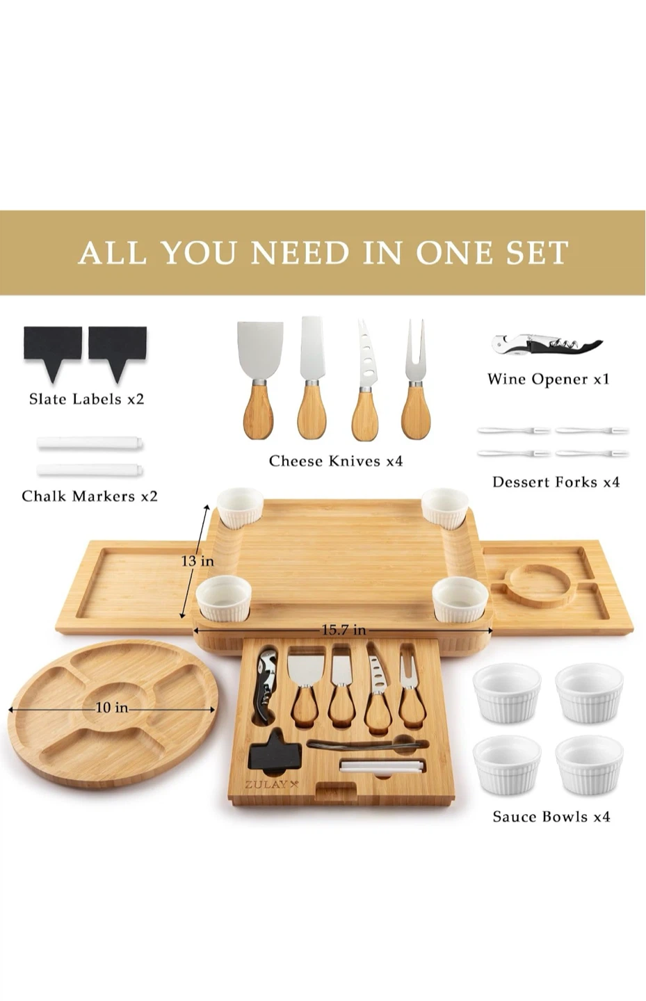Zulay Kitchen Bamboo Cheese Board and Serving Set - photo 4