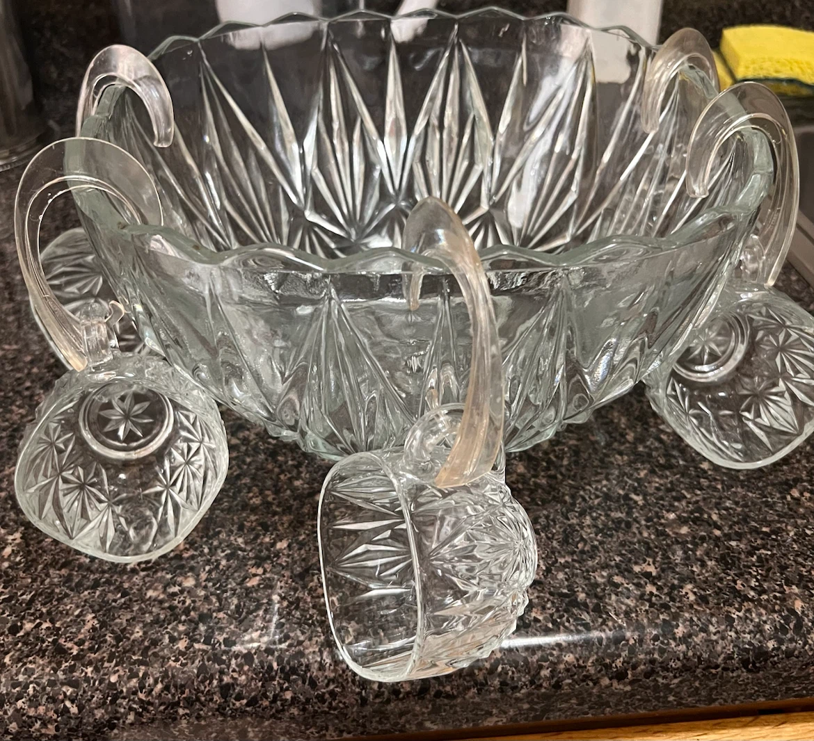 Vintage Clear Glass Punch Bowl Set