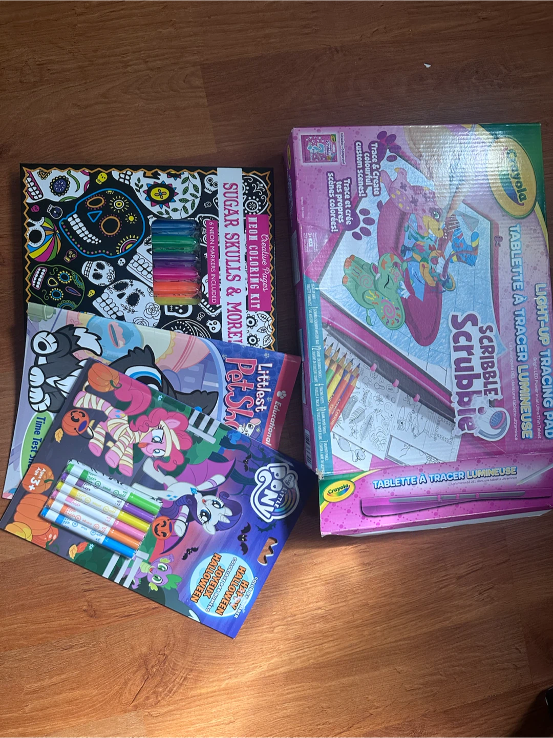 Coloring books and crayola light up trace pad