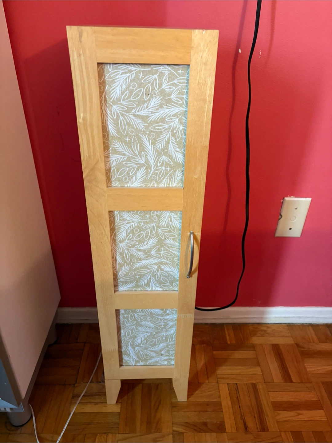 Small wood Storage Cabinet with Patterned Door