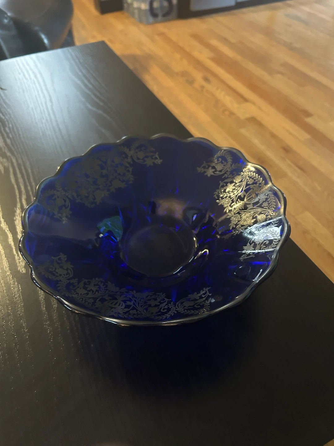 Vintage Cobalt Blue Glass Footed Bowl