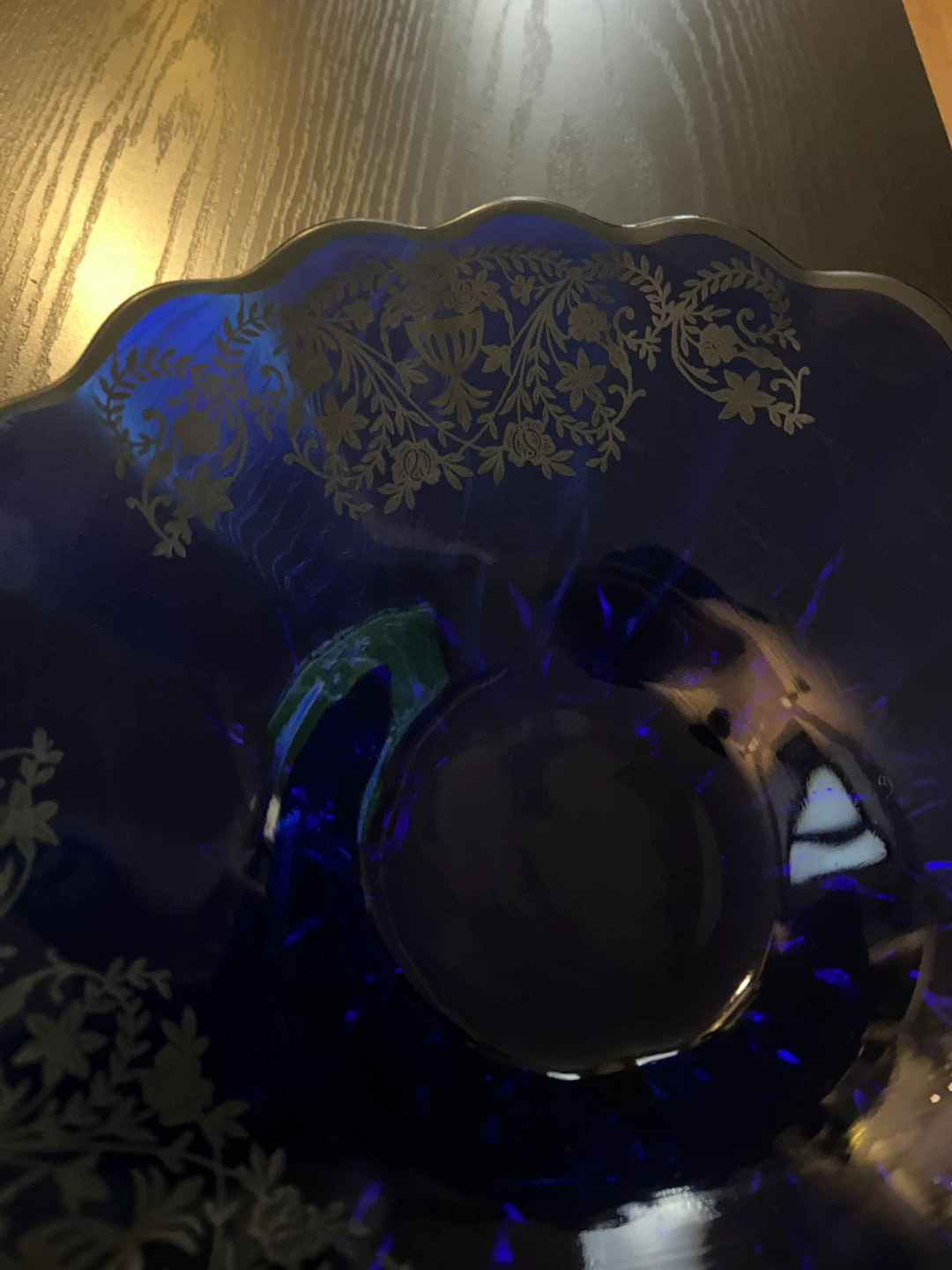 Vintage Cobalt Blue Glass Footed Bowl - photo 2