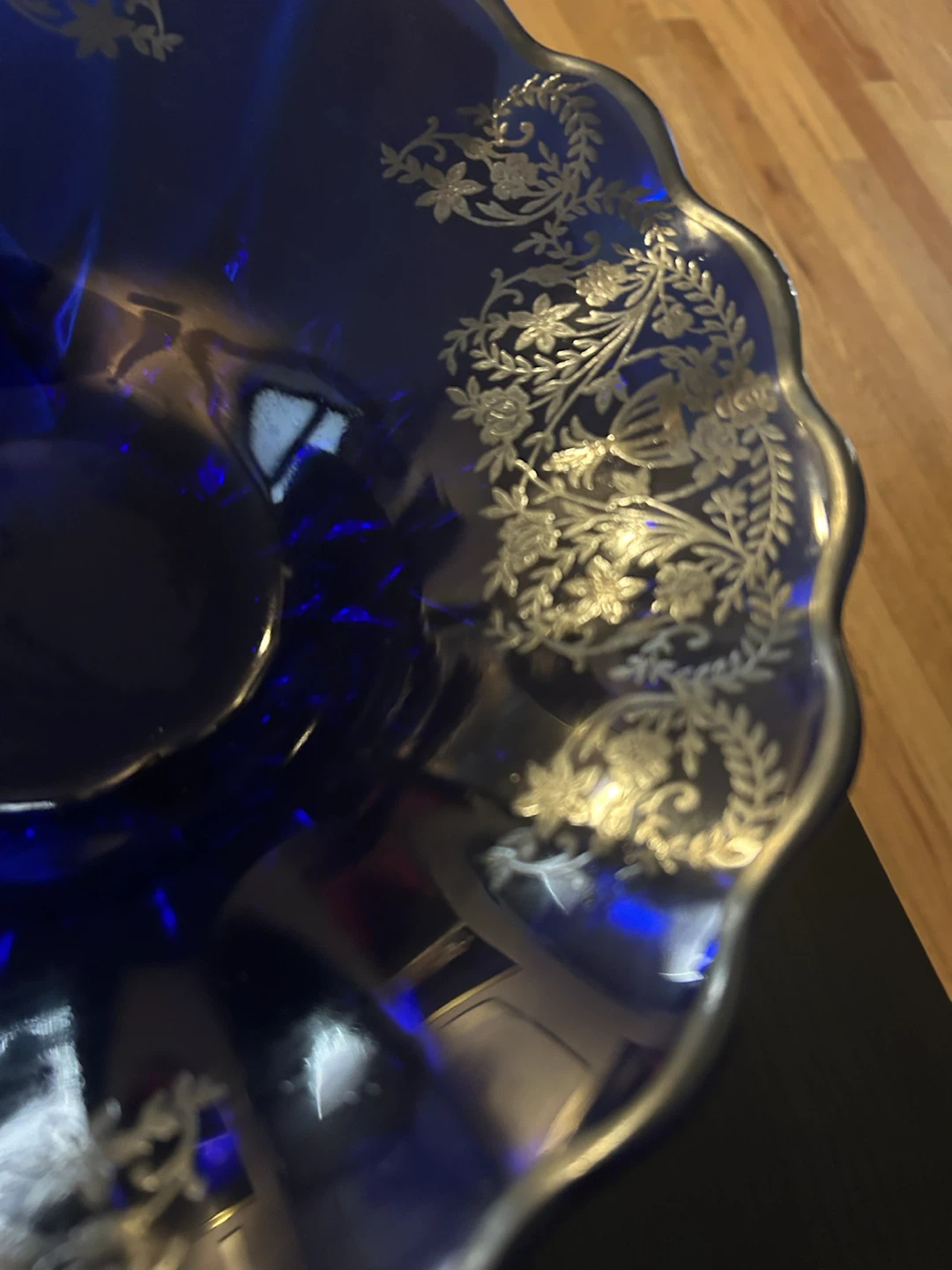 Vintage Cobalt Blue Glass Footed Bowl - photo 3