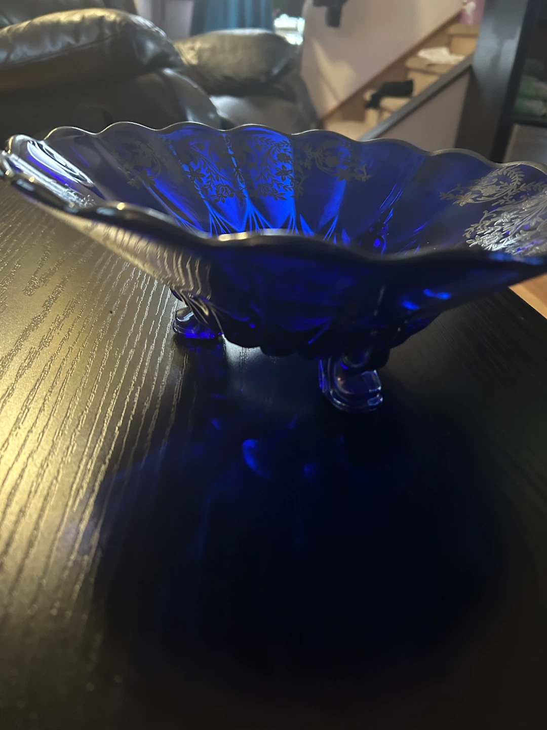 Vintage Cobalt Blue Glass Footed Bowl - photo 4