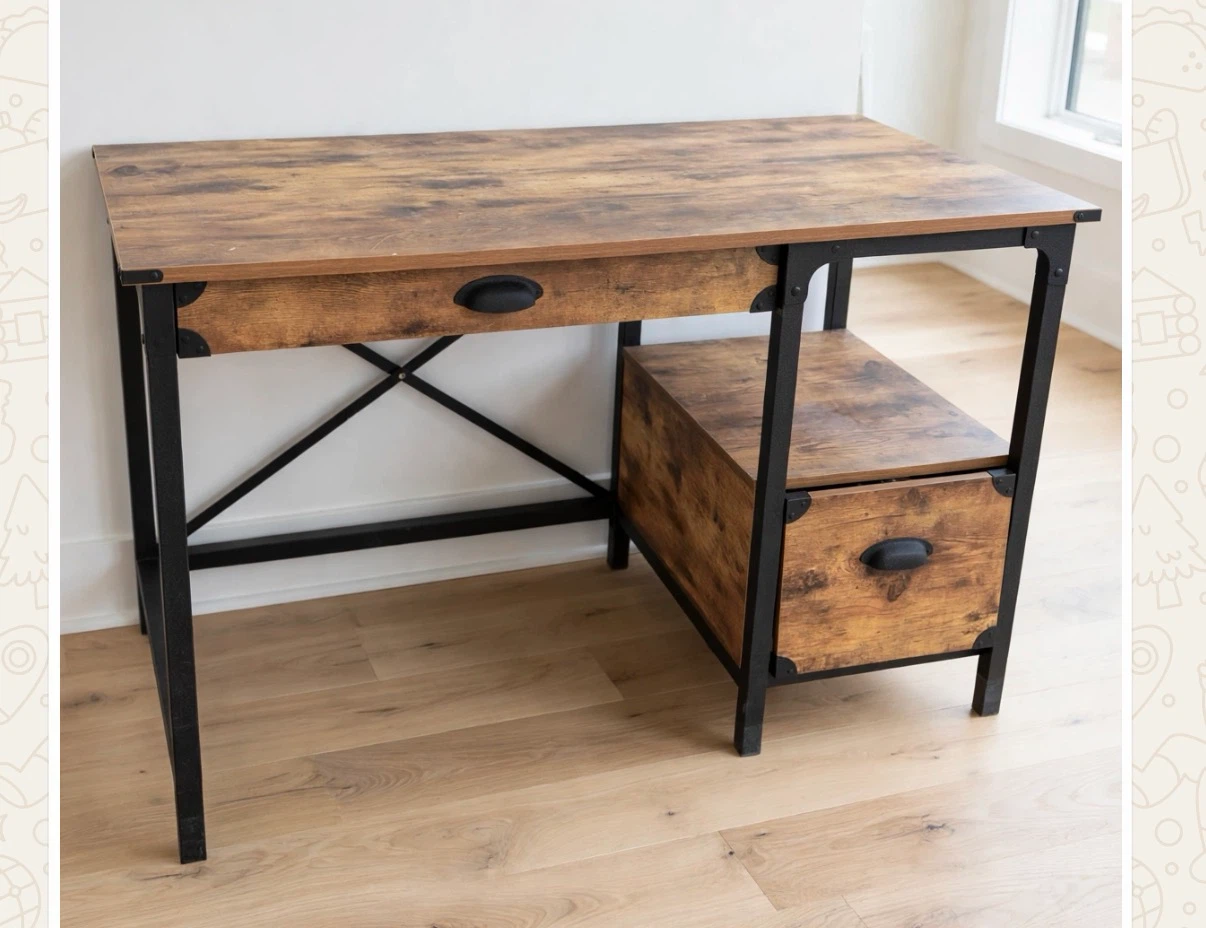 Rustic Wood Desk with Drawers