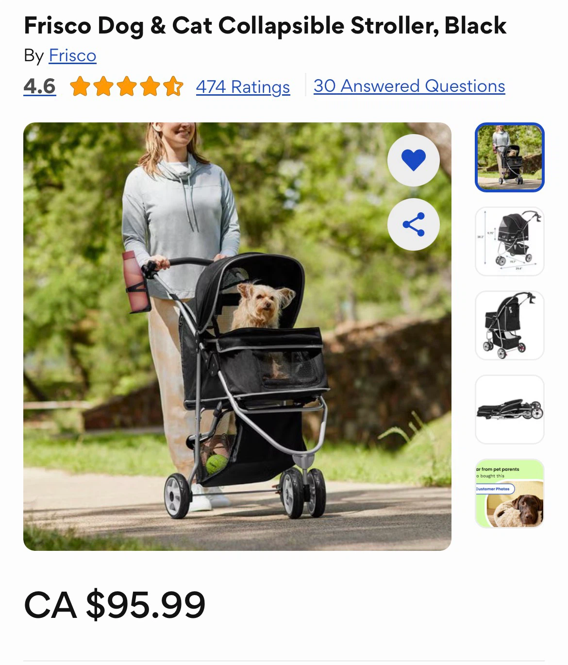 Frisco Collapsible Pet Stroller, Black