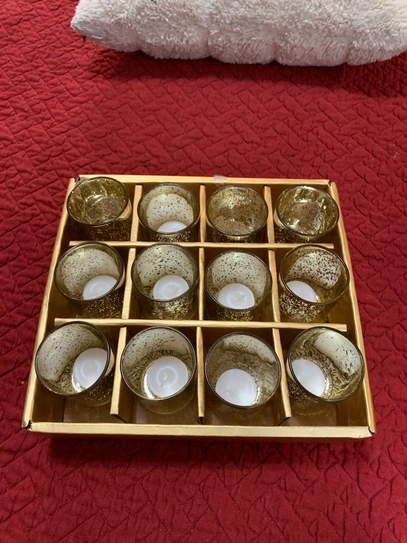 Set of 12 Gold Mercury Glass candle