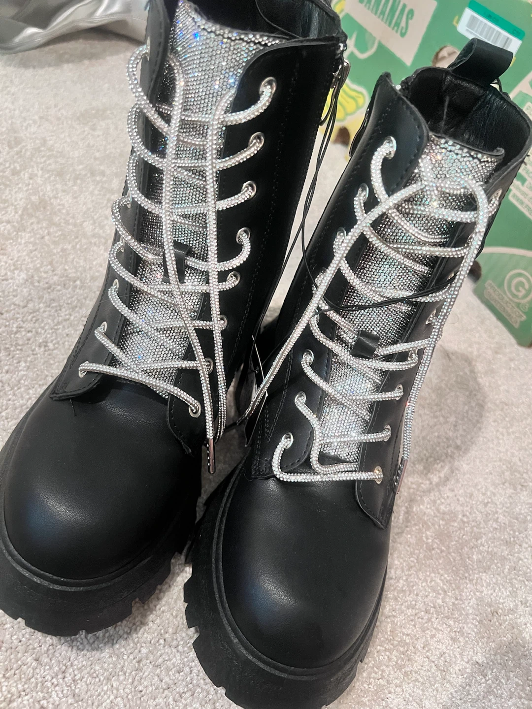 Black Rhinestone Lace-Up Boots - photo 2