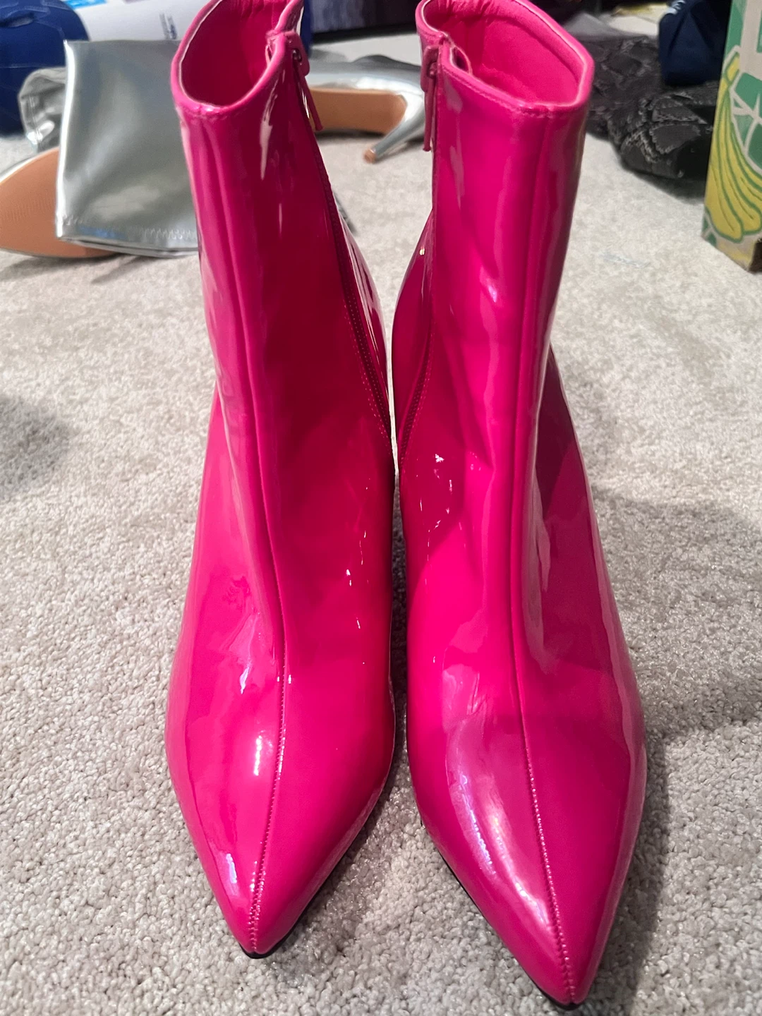 Hot Pink Patent Ankle Boots