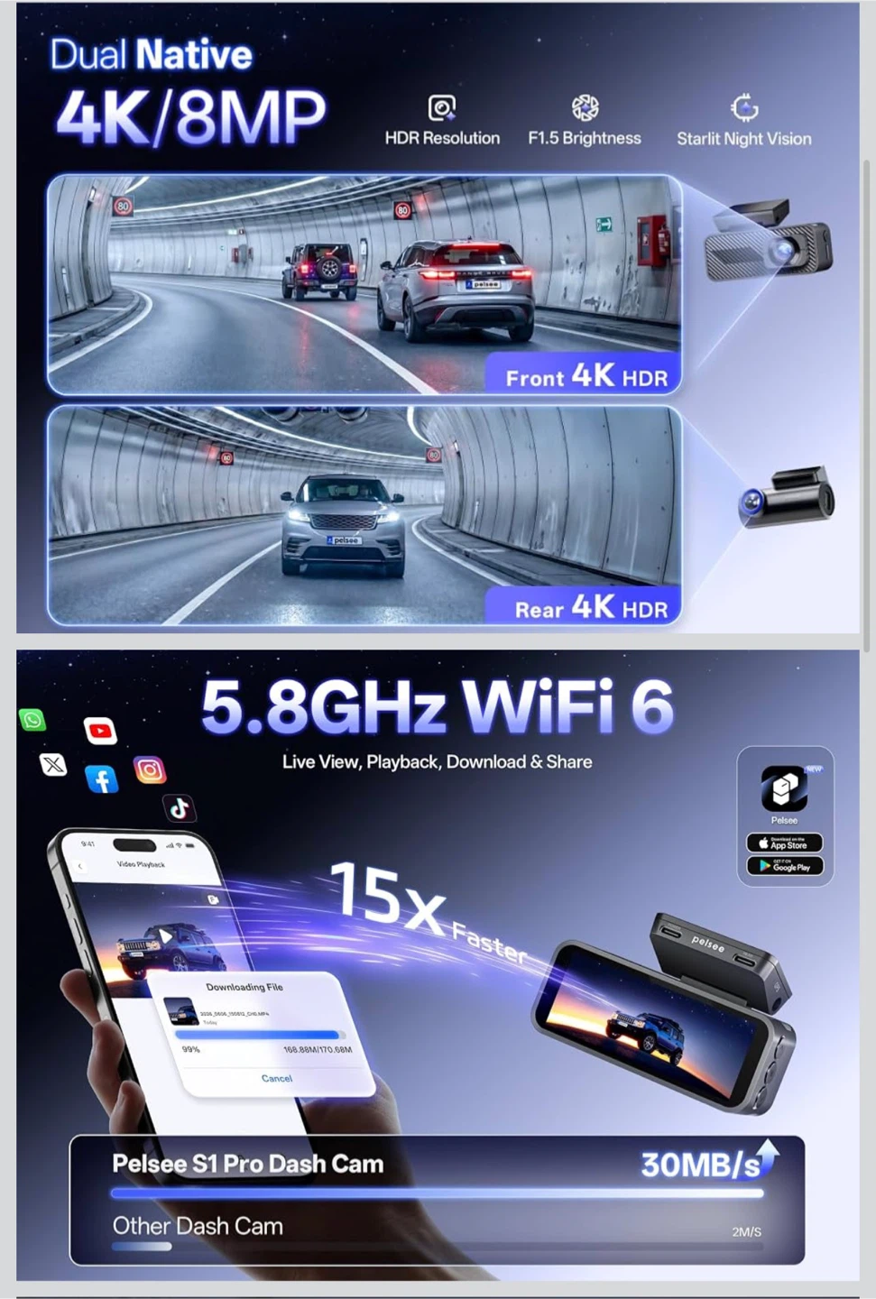 S1 Pro Dual 4K+4K Dash Cam with 128GB Card - photo 2